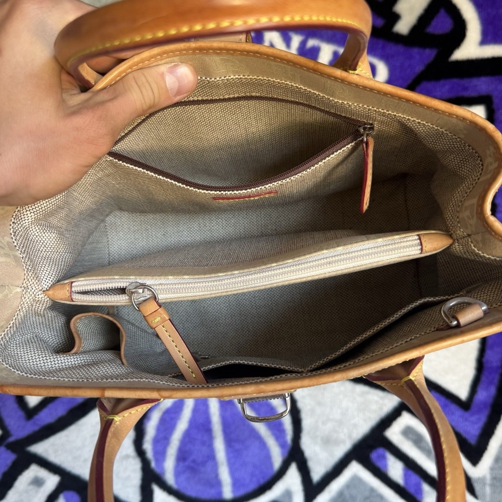 DOONEY & BOURKE Signature Handle Tote Shoulder Hand Bag Canvas Leather Tan Camel - Picture 3 of 5